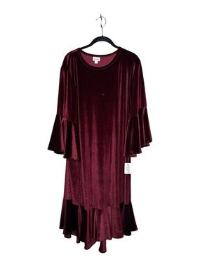 New Lularoe Maurine Trumpet sleeves burgundy velvet dress 3XL BNWT